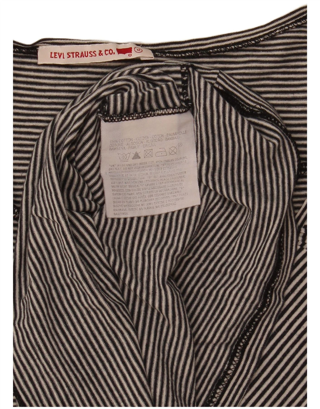 Levi's Damen Top Langarm UK 14 Mittelschwarz gestreift Baumwolle