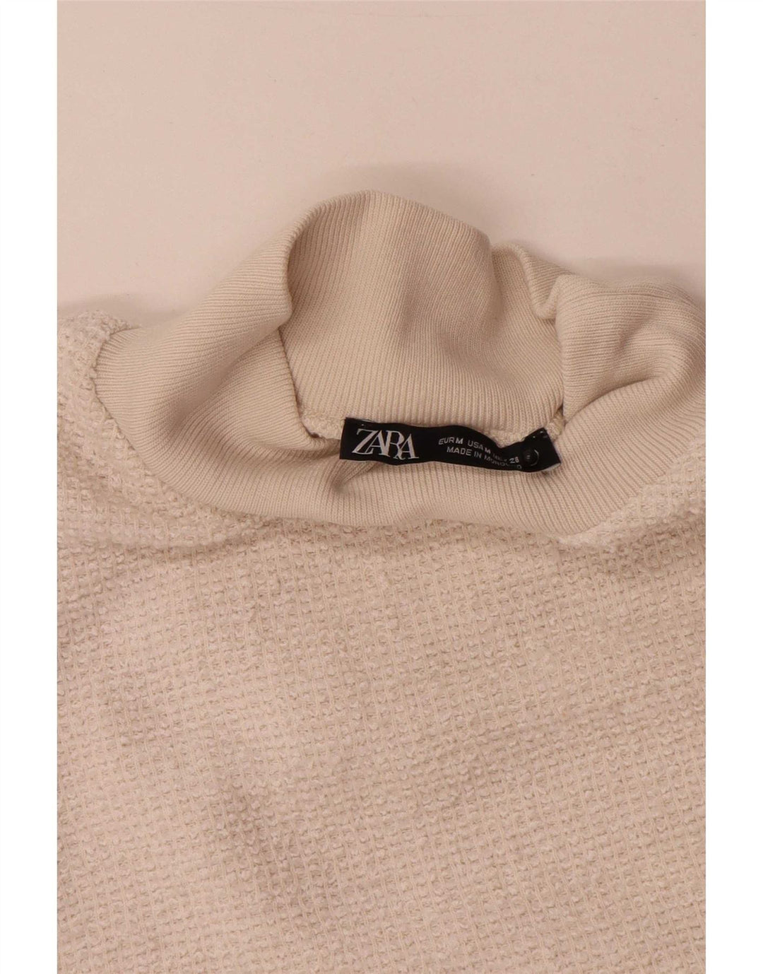 Zara Damen T-Shirt Top UK 12 Medium Off White Polyester