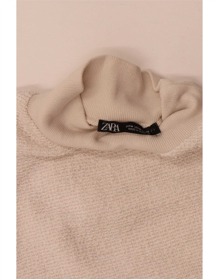 Zara Damen T-Shirt Top UK 12 Medium Off White Polyester