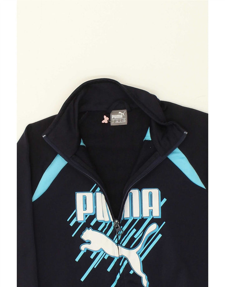 PUMA Boys Graphic Tracksuit Top Jacket 7-8 Years Navy Blue Polyester Vintage Puma and Second-Hand Puma from Messina Hembry 