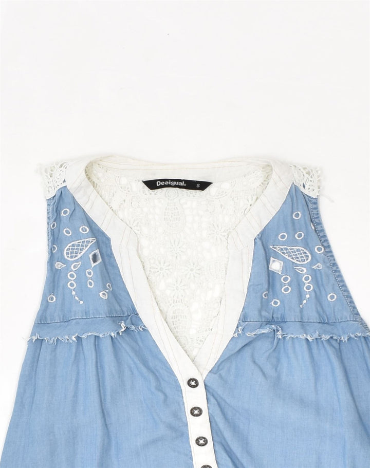DESIGUAL Womens Sleeveless A-Line Dress UK 8 Small Blue Patchwork | Vintage Desigual | Thrift | Second-Hand Desigual | Used Clothing | Messina Hembry 