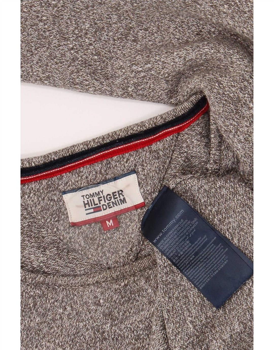 Tommy Hilfiger Herren-Pullover mit Rundhalsausschnitt, mittelgrau gefleckte Baumwolle