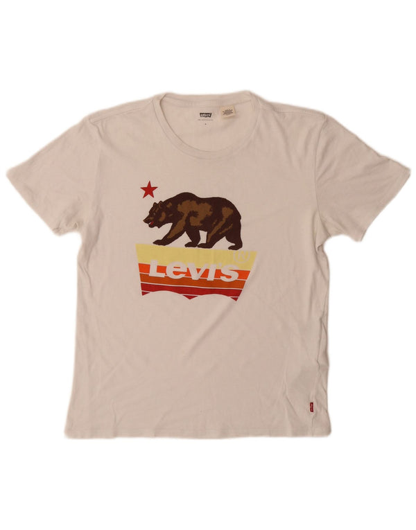 LEVI'S Damen-T-Shirt mit Grafik, UK 10, Größe S, weiße Baumwolle