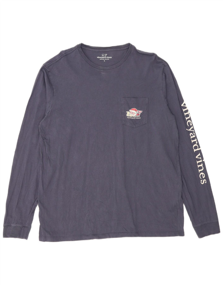 VINEYARD VINES Mens Graphic Top Long Sleeve Large Navy Blue Cotton