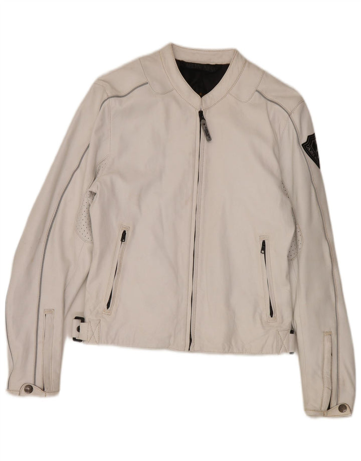 Arlen Ness Damen Leder Bikerjacke UK 18 XL Off White Leder
