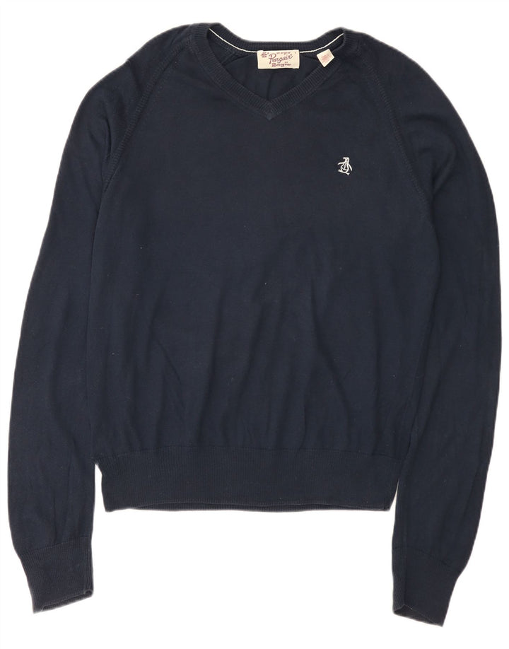 Penguin Herren-Pullover mit V-Ausschnitt, groß, marineblau, Baumwolle