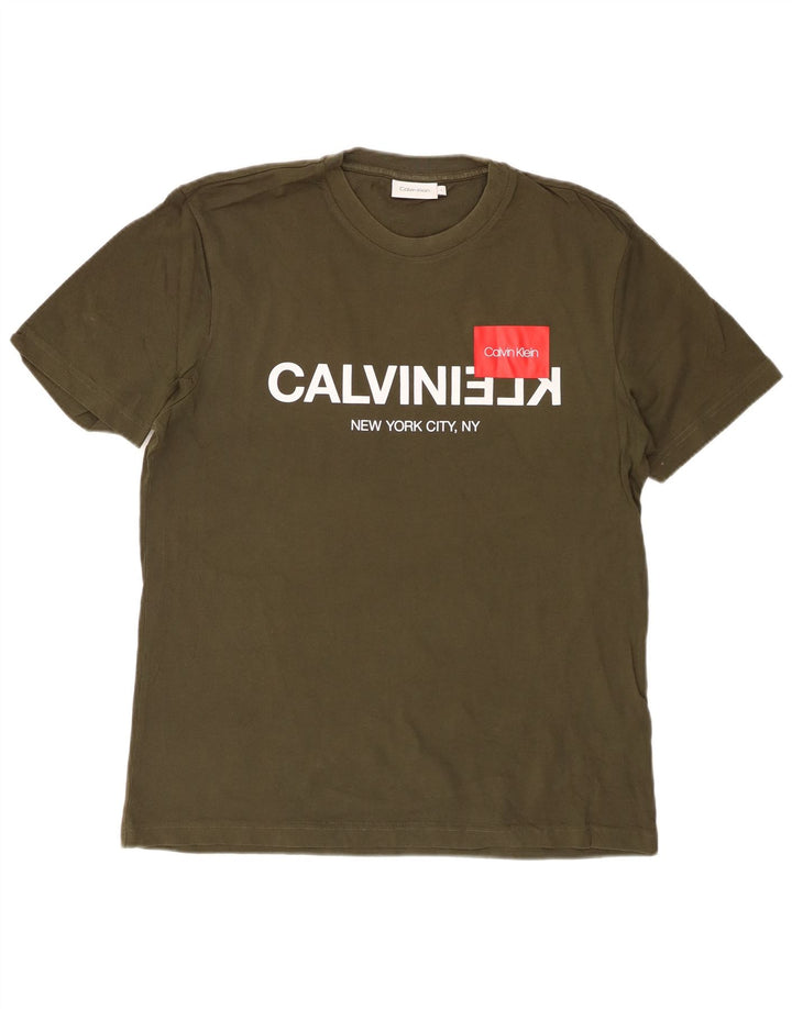CALVIN KLEIN Herren T-Shirt mit Grafik, groß, Khaki, Baumwolle