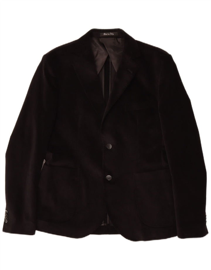 VINTAGE Herren 2-Knopf-Blazerjacke IT 50 Große schwarze Baumwolle