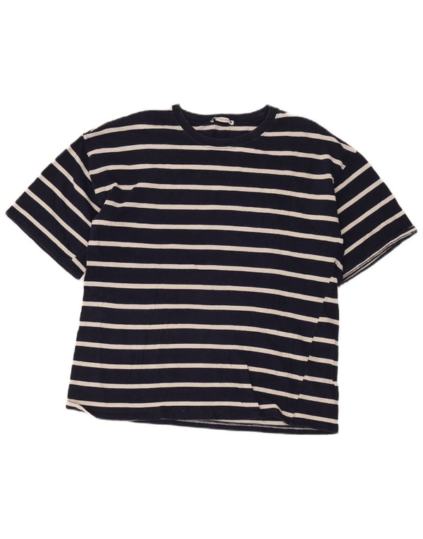 Zara Damen T-Shirt Top UK 18 XL Marineblau gestreift aus Baumwolle