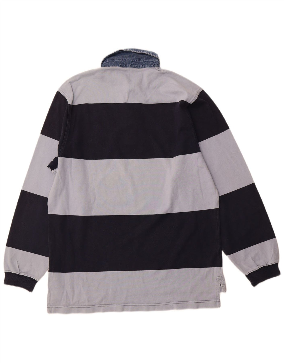 GANT Herren-Langarm-Rugby-Poloshirt aus mittelblauer, gestreifter Baumwolle