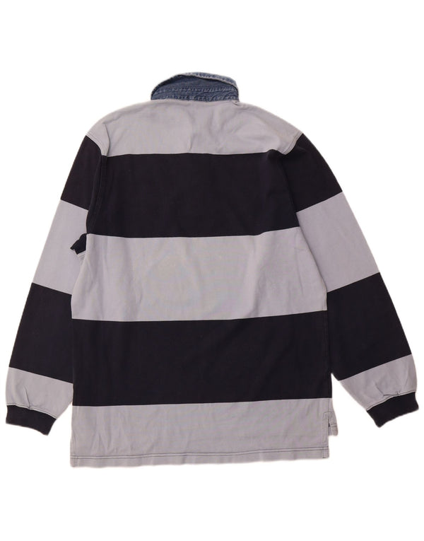 GANT Herren-Langarm-Rugby-Poloshirt aus mittelblauer, gestreifter Baumwolle