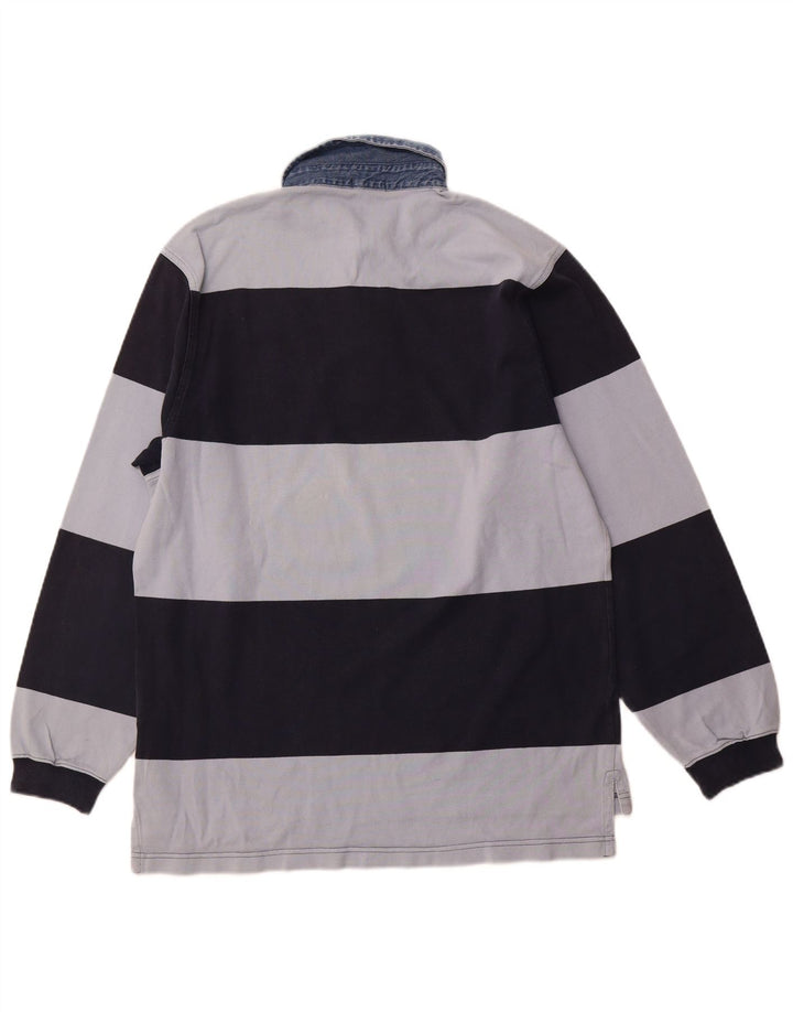 GANT Herren-Langarm-Rugby-Poloshirt aus mittelblauer, gestreifter Baumwolle