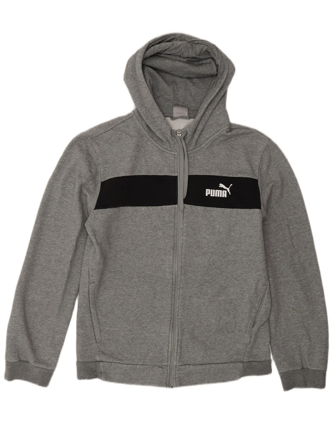 Puma Herren-Kapuzenpullover mit Reißverschluss, mittelgraue Colourblock-Baumwolle