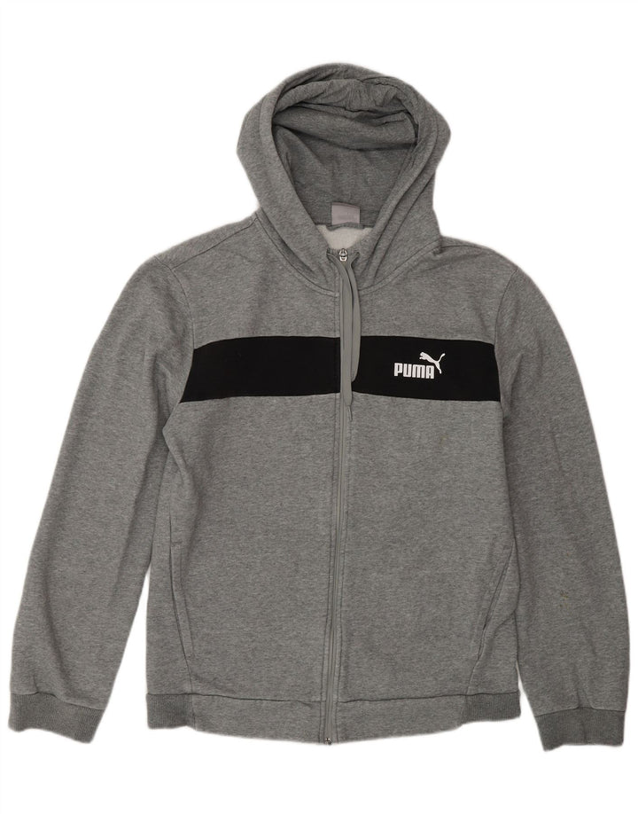 Puma Herren-Kapuzenpullover mit Reißverschluss, mittelgraue Colourblock-Baumwolle