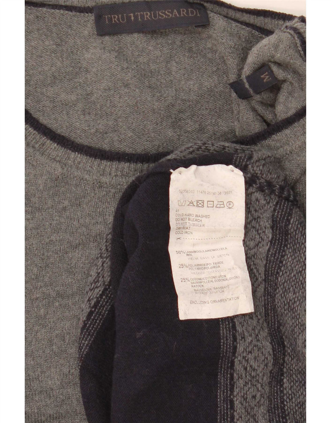 Trussardi Herren-Pullover mit U-Boot-Ausschnitt, mittlerer Marineblau-Farbblock