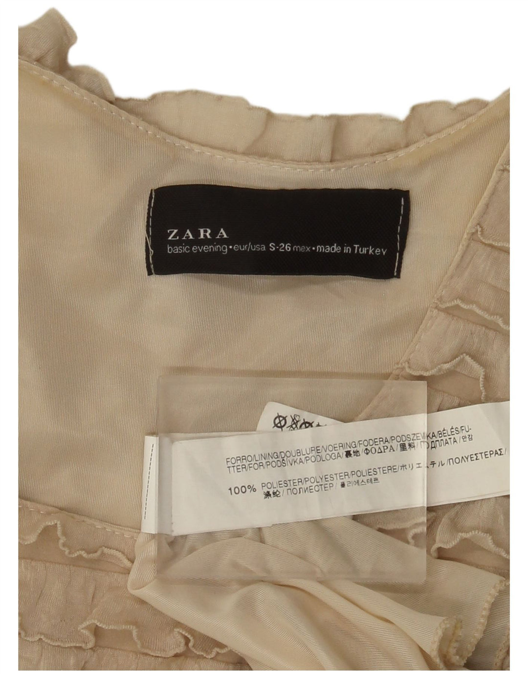 Ärmelloses, gestuftes Damenkleid von Zara, Größe S, Beige, Polyester