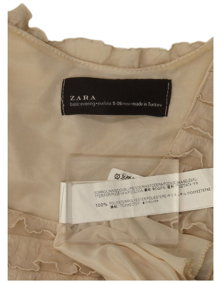 Ärmelloses, gestuftes Damenkleid von Zara, Größe S, Beige, Polyester