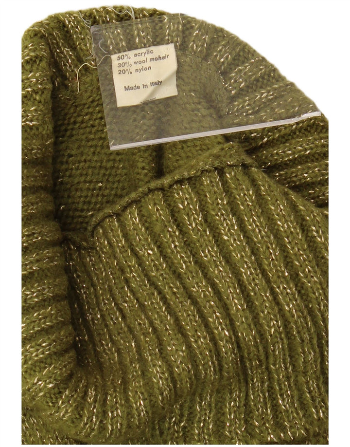 VINTAGE Rollkragenpullover für Damen, Gr. 16, groß, grün geflecktes Acryl