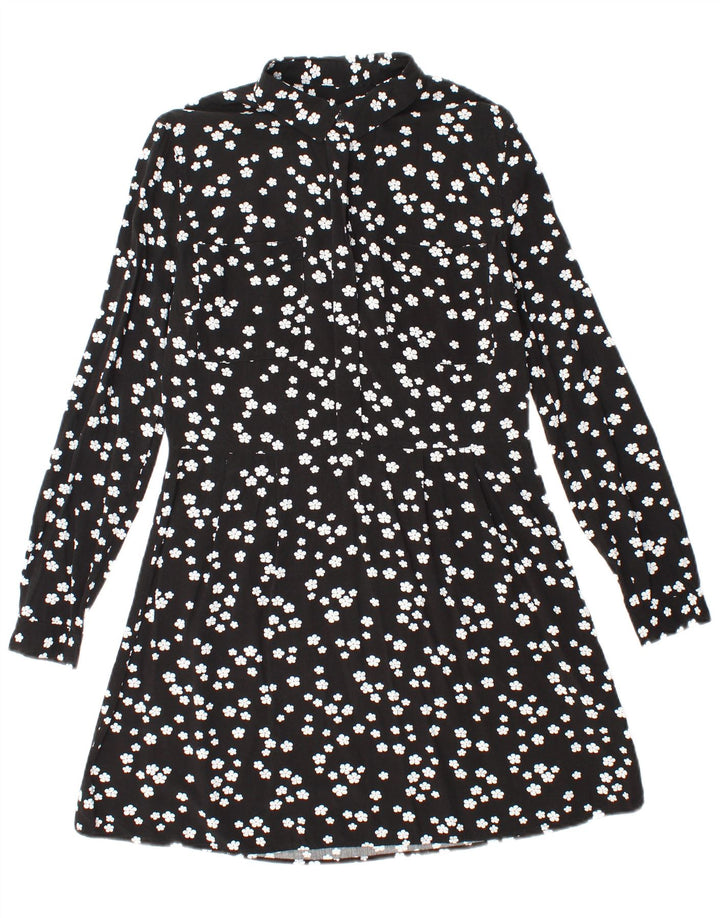 JACK WILLS Womens Pullover Shirt Dress UK 8 Small Black Floral Viscose