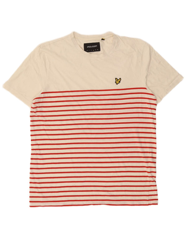 Lyle & Scott Herren-T-Shirt-Oberteil, groß, weiß gestreift, Baumwolle