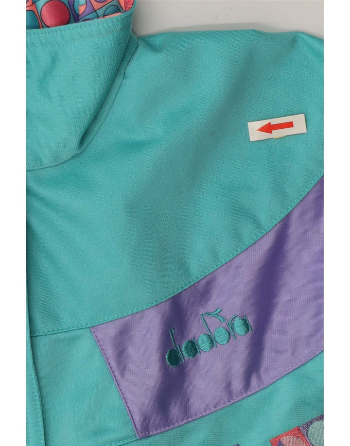 Diadora Damen-Trainingsanzug-Top-Jacke IT 46 Large Türkis Farbblock