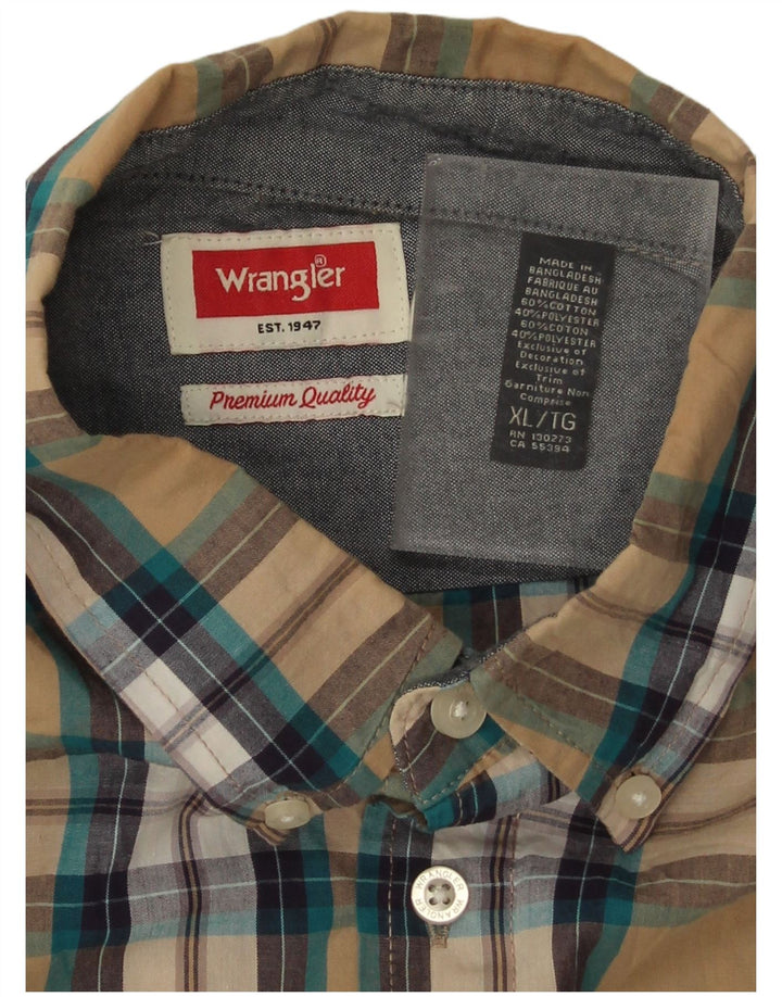 Wrangler Herren Kurzarmhemd XL Beige kariert Baumwolle