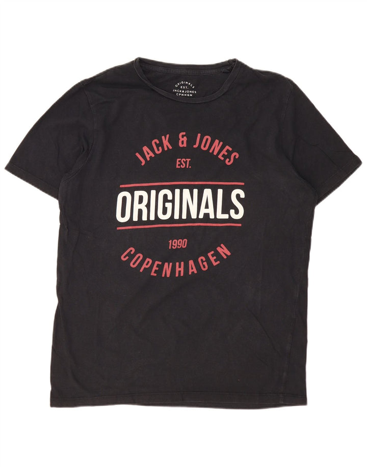 JACK & JONES Herren Originals Grafik-T-Shirt-Oberteil XL aus schwarzer Baumwolle