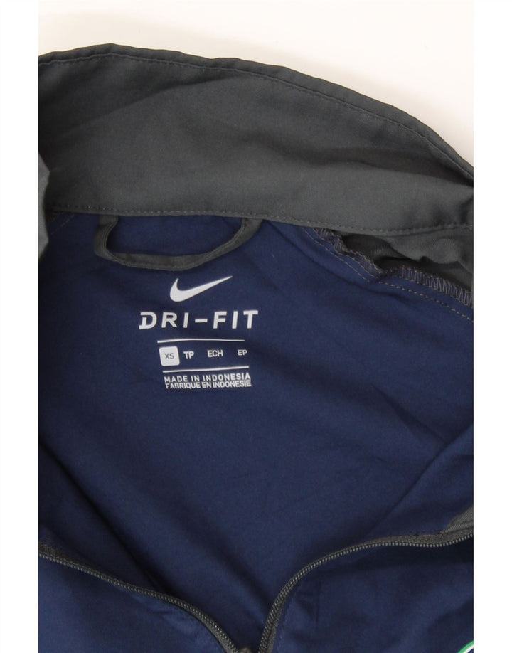 NIKE Mens Dri Fit Tracksuit Top Jacket XS Navy Blue Colourblock Polyester Vintage Nike and Second-Hand Nike from Messina Hembry 
