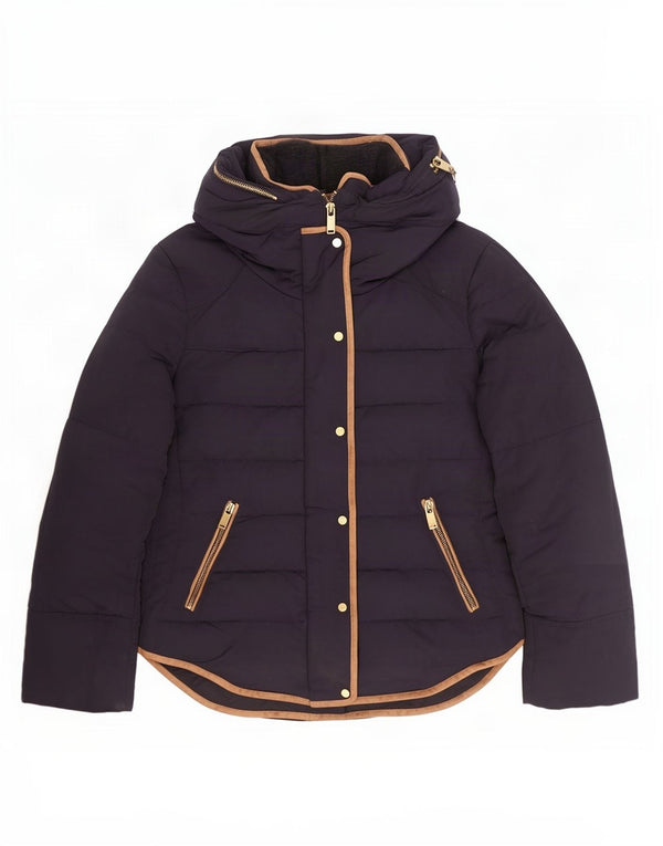 Zara Damen-Jacke mit Kapuze, wattiert, UK 10, Größe S, Marineblau, Polyester