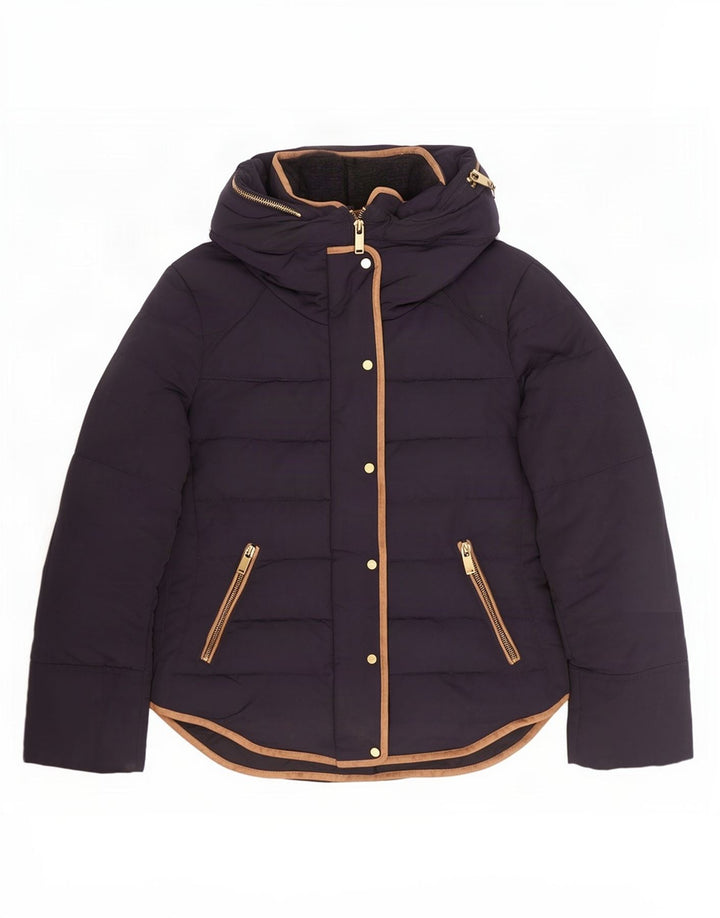 Zara Damen-Jacke mit Kapuze, wattiert, UK 10, Größe S, Marineblau, Polyester
