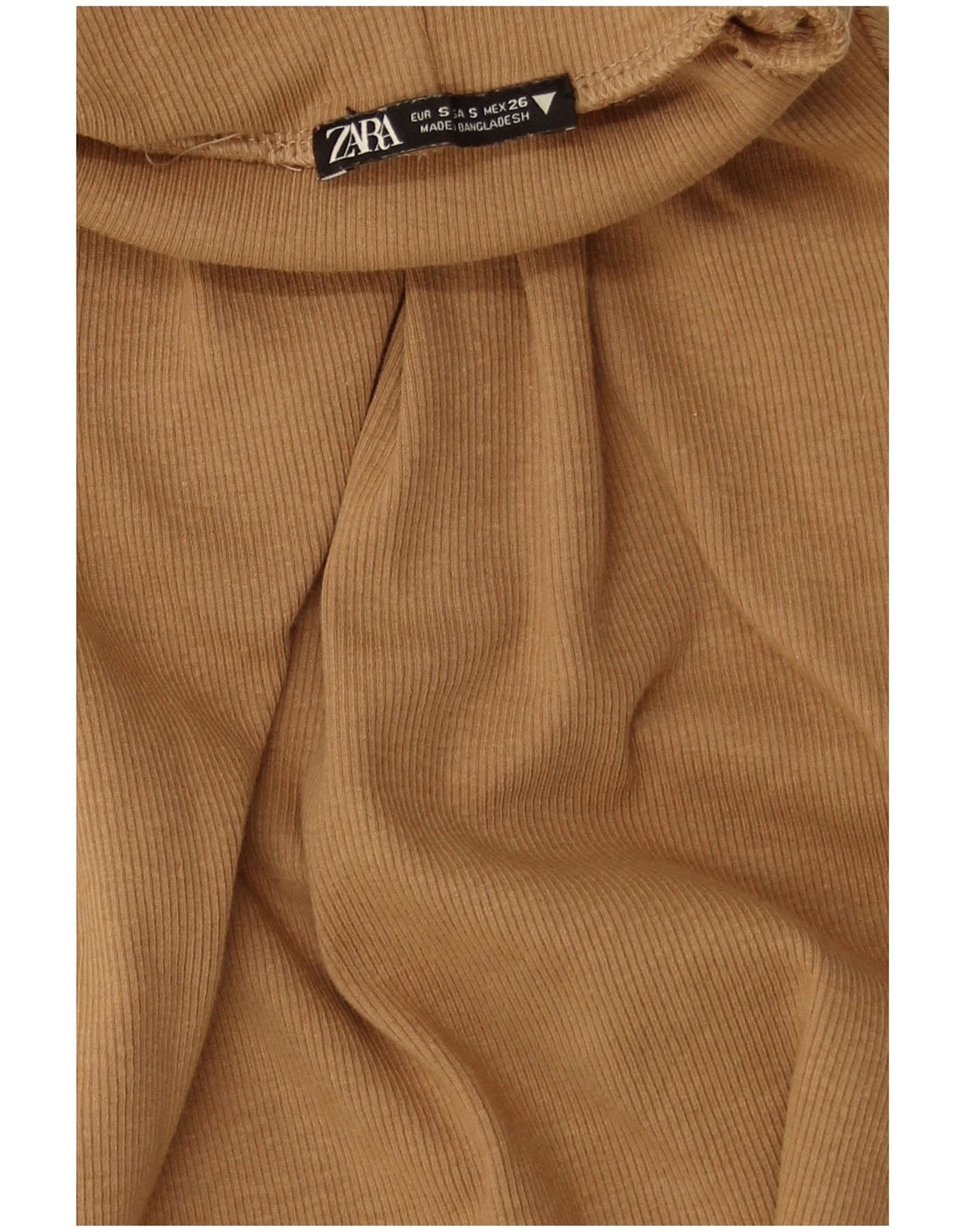 Zara Damen Rollkragen-Crop-Top UK 8 Small Braune Baumwolle