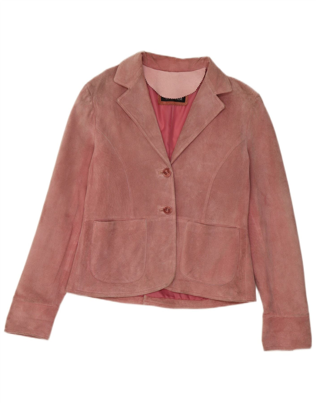 VINTAGE Damen 2-Knopf-Wildleder-Blazerjacke IT 46 Großes rosa Leder
