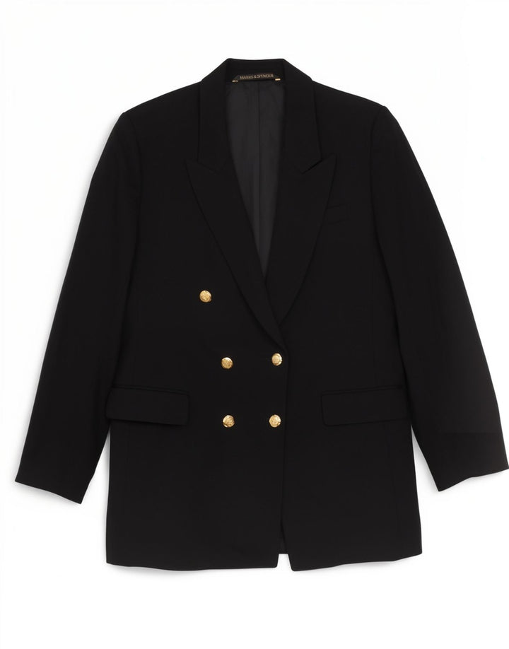 Marks & Spencer Damen Zweireiher-Blazerjacke, Größe 14, schwarze Schurwolle