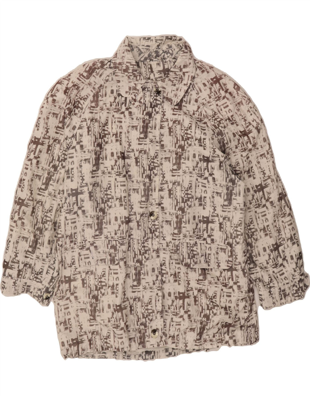 VINTAGE Womens Abstract Pattern Windbreaker Coat EU 44 XL Beige Polyester Vintage Vintage and Second-Hand Vintage from Messina Hembry 