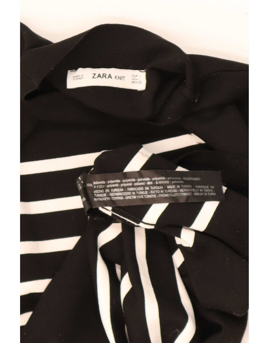 Zara Damen Top Langarm UK 14 Großes schwarz gestreiftes Polyamid