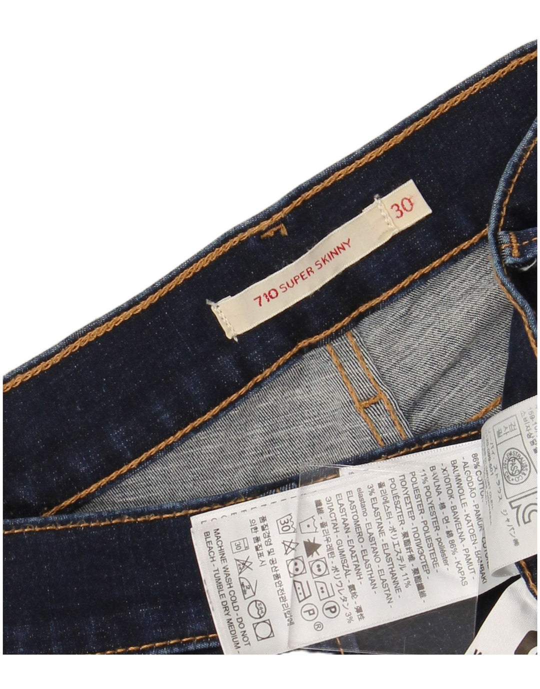 LEVI'S Damen 710 Super Skinny Jeans W30 L32 Marineblau Baumwolle