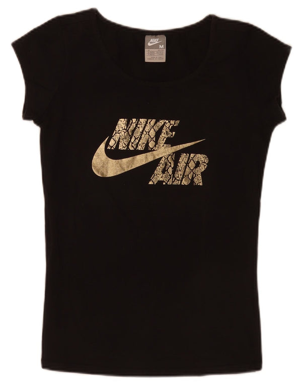 Nike Damen Graphic T-Shirt Top UK 10/12 Medium Schwarz