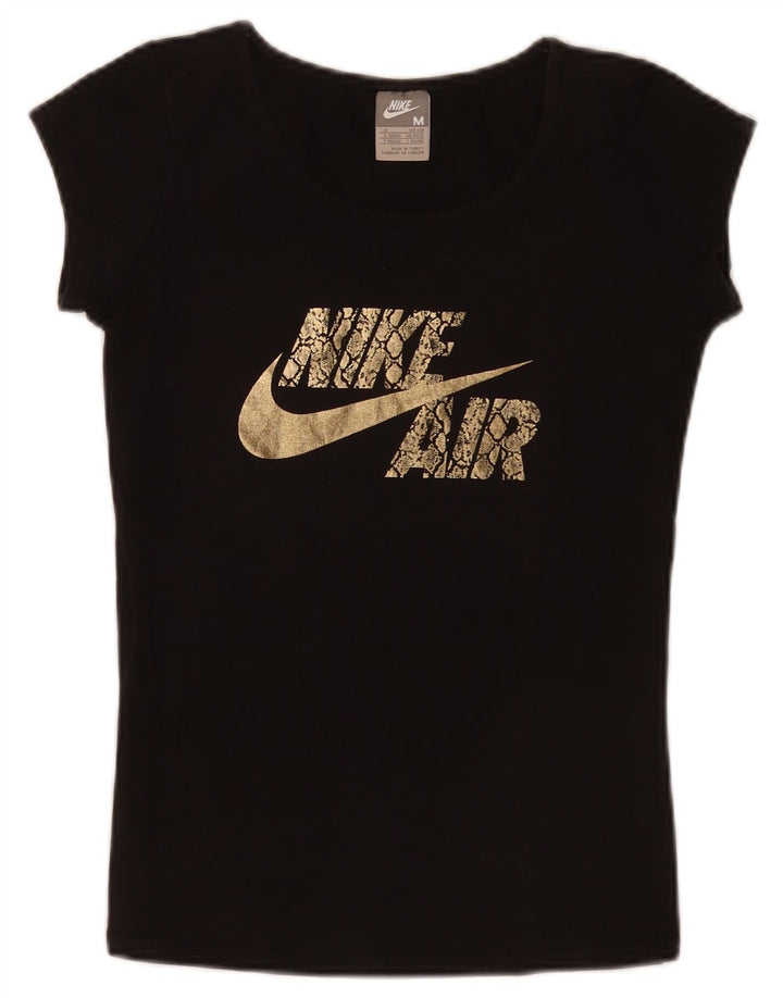Nike Damen Graphic T-Shirt Top UK 10/12 Medium Schwarz