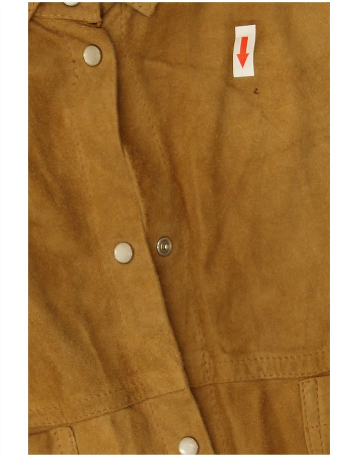 Maurizio Saturni Damen-Oversize-Wildlederhemd IT 44 Mittelbeiges Leder