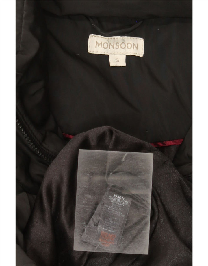 Monsoon Damen Longline Wattierter Mantel UK 10 Small Schwarz Polyester