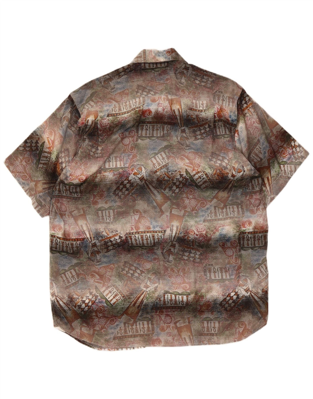 Vintage Herren Kurzarm-Hemd mit abstraktem Muster, mittelgroß, mehrfarbig