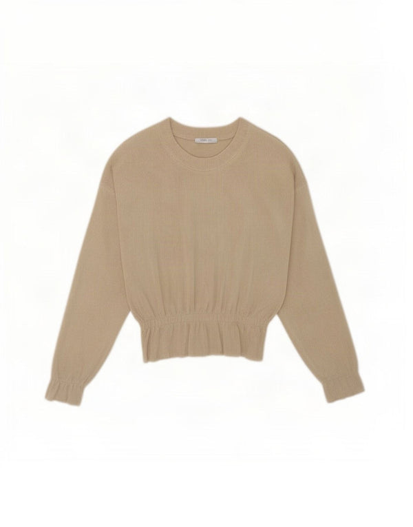 Zara Damen Übergroßes Top Langarm UK 10 Small Beige Polyester