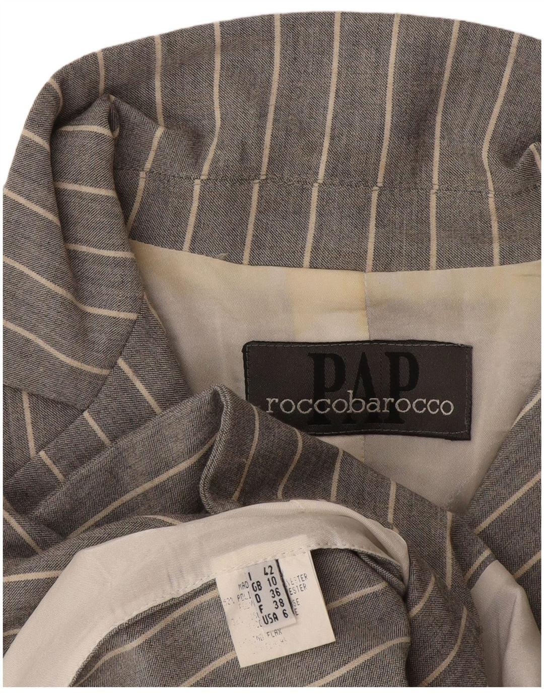 Roccobarocco Damen-Blazerjacke mit 4 Knöpfen, Gr. 10, klein, grau, Nadelstreifen