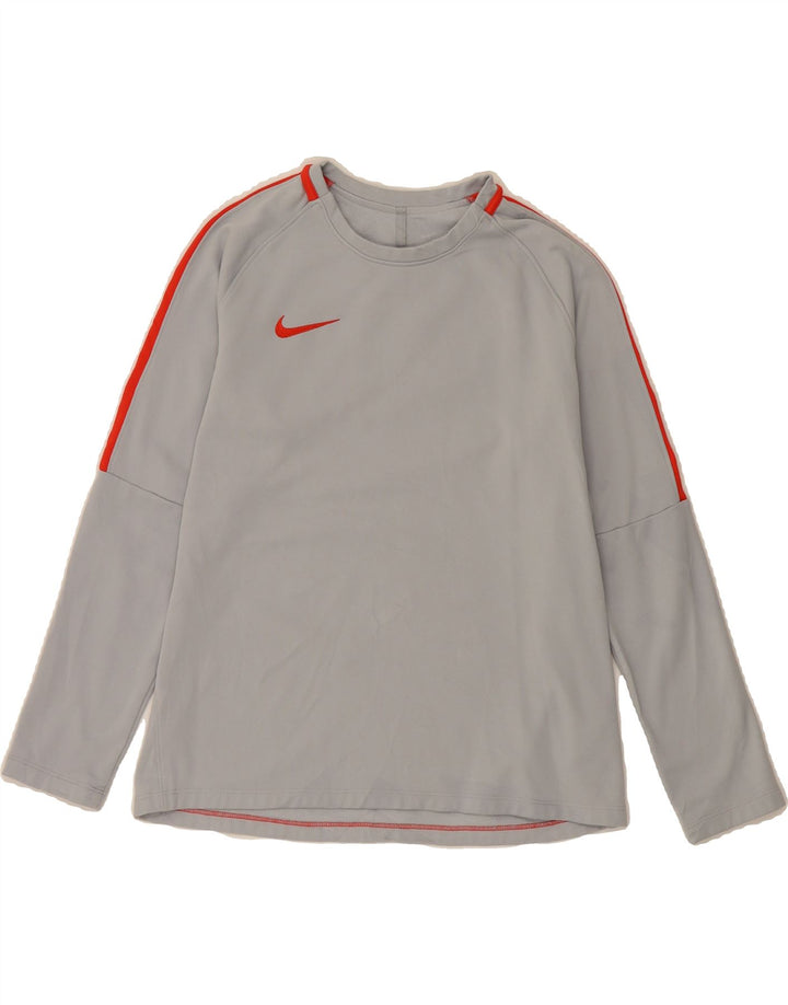 NIKE Damen Dri Fit Top Langarm UK 14 Mittelgraues Polyester
