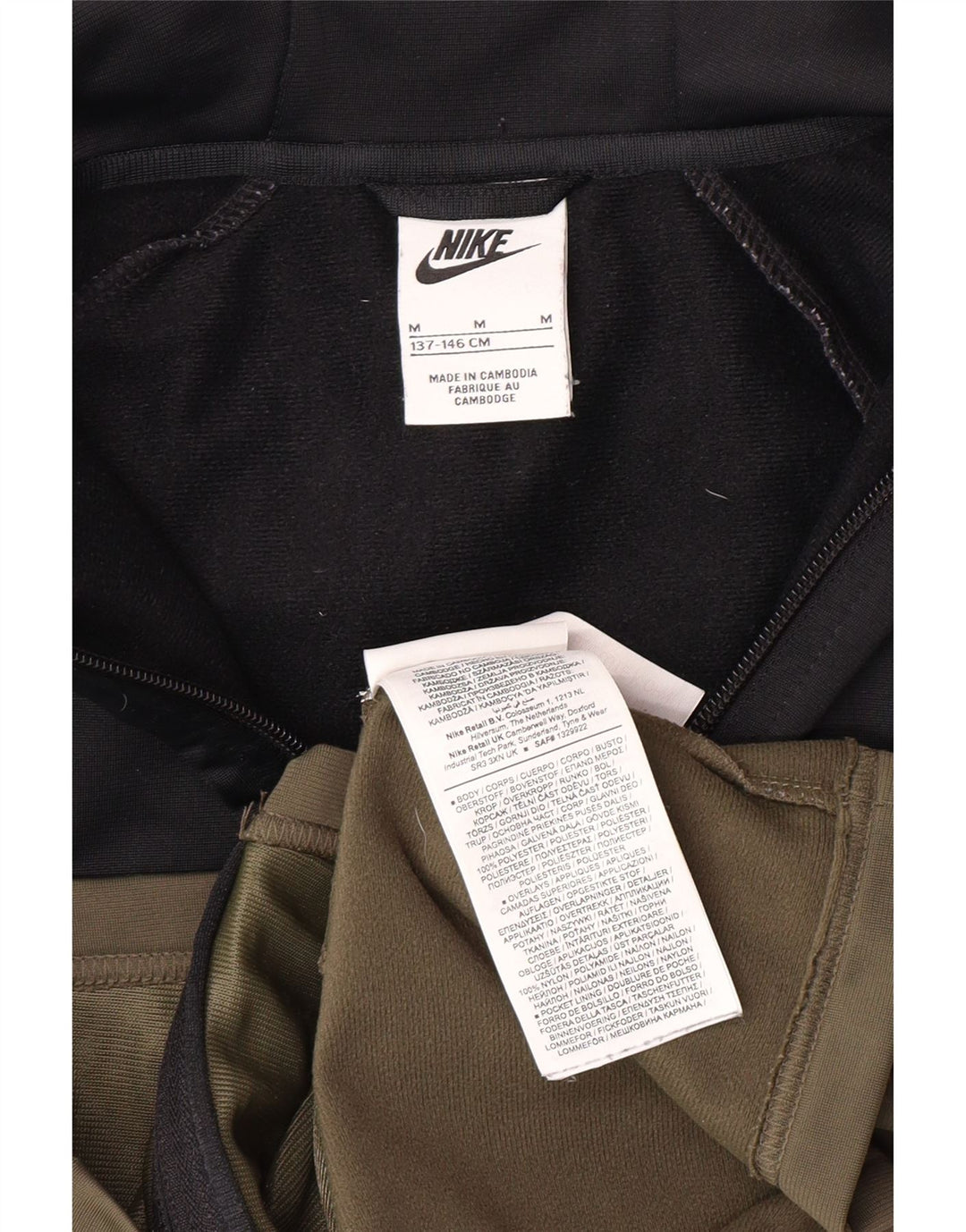 NIKE Mädchen-Kapuzenpullover mit Reißverschluss, 10–11 Jahre, mittleres Khaki, Farbblock