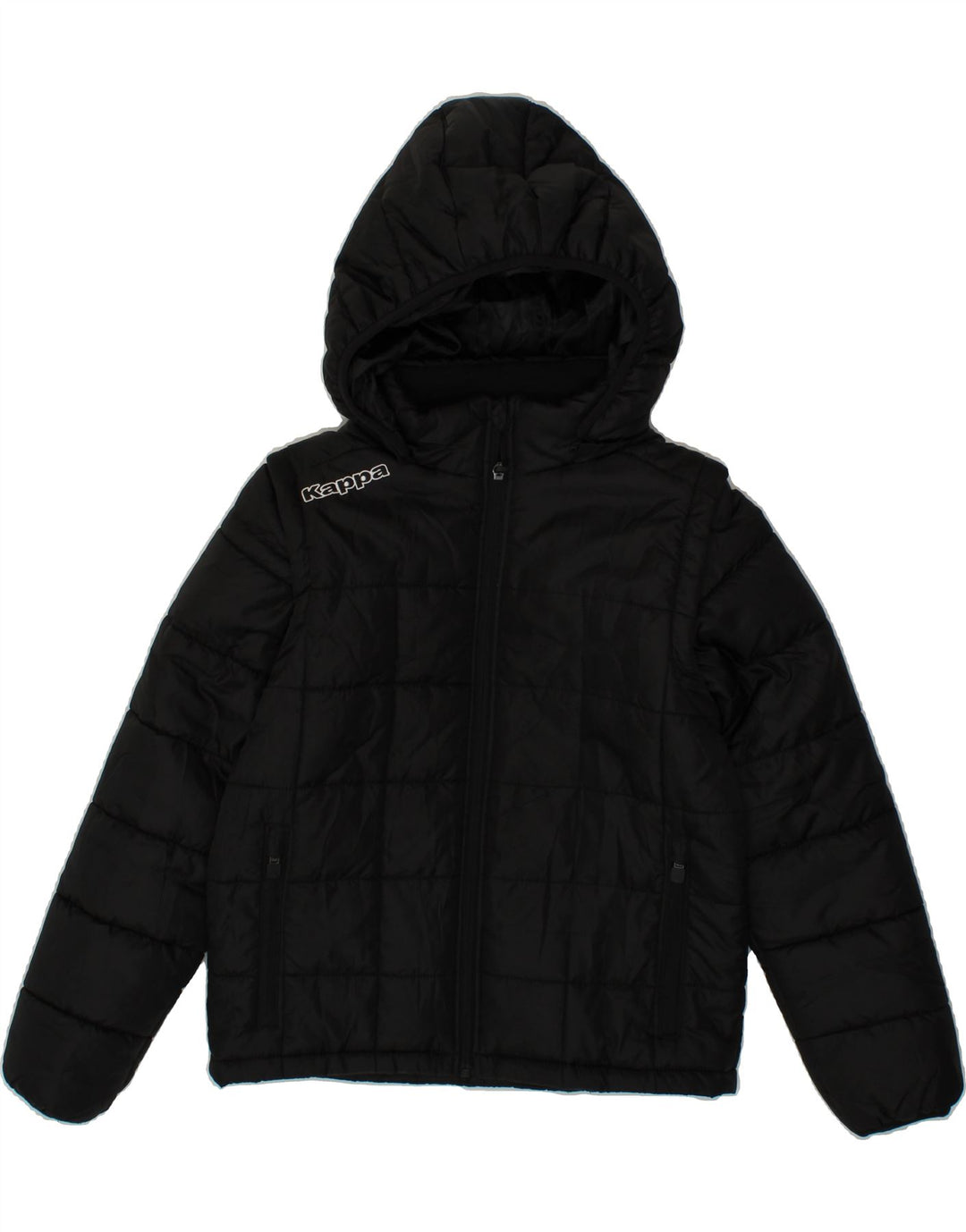 KAPPA Boys Hooded Padded Jacket 11-12 Years Black Polyester Vintage Kappa and Second-Hand Kappa from Messina Hembry 