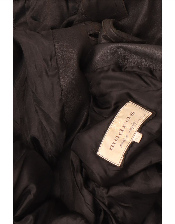 Vintage Damen 1 Knopf Leder Blazer Jacke IT 42 Medium Schwarz