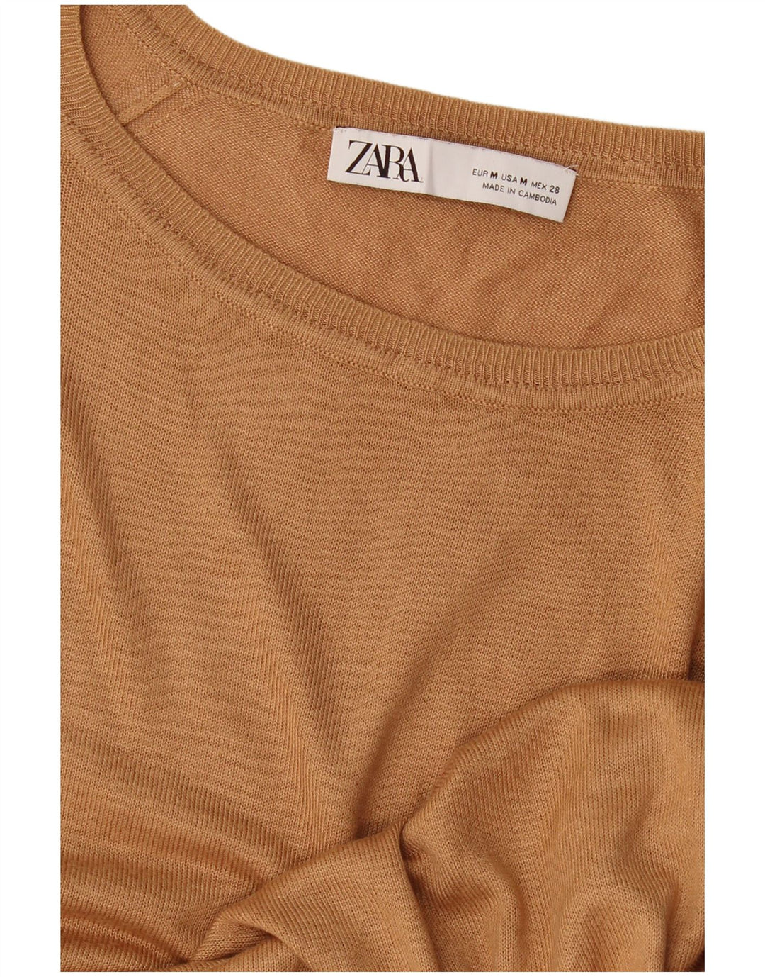 Zara Damen-Pullover mit U-Boot-Ausschnitt, Gr. 14, Mittelbeige