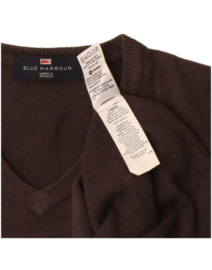 Marks & Spencer Herren Blauer Harbor-Pullover mit V-Ausschnitt Mittelbraun