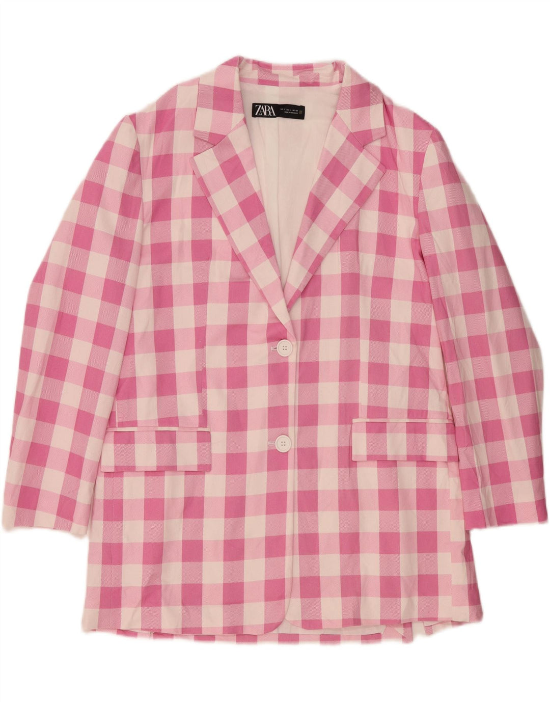ZARA Damen-Blazerjacke mit 2 Knöpfen, Gr. 16, groß, rosa Gingham
